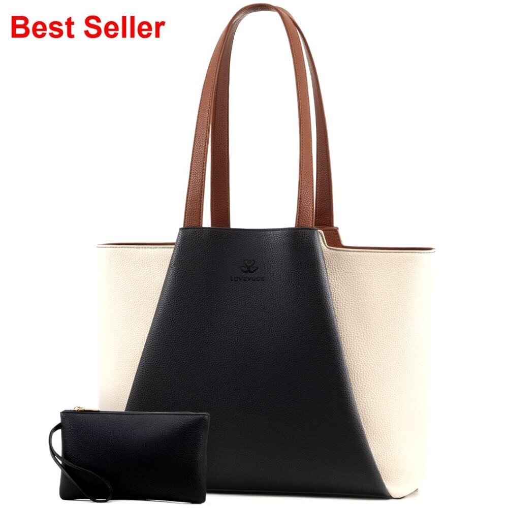15.6 Inch Laptop Tote Bag, Faux Leather, Large Capacity Work Purse